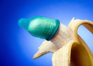 Condom placed on bananas